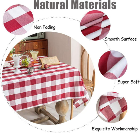 Wracra Cotton Checkered Tablecloths Buffalo Plaid Square Table Cloth Waterproof Washable Wrinkle Free Anti-Fading Outdoor & Indoor Dining Table Cover, Red, 55 — 55 inches