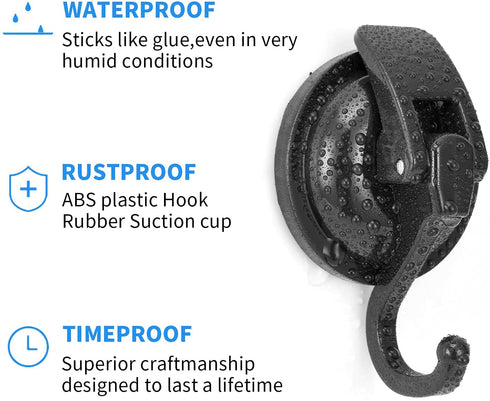 Khdrvok Heavy Duty Vacuum Suction Cup Hooks Powerful Hooks Wreath Hanger for Bathroom and Restroom Shower ,Easy to Install and Removable (4 Pack, Black)