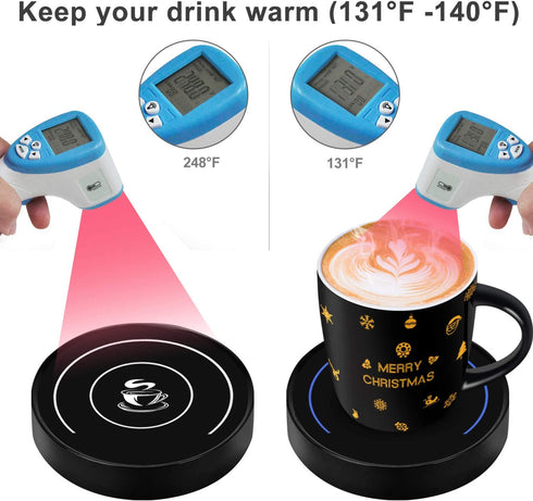 Coffee Mug Warmer, Cup & Coffee warmer Smart Thermostat Coaster for Hot Tea Beverage Office/Home Desk Use with Gravity Switch Auto On/Off 135F, Ring LED Indicator (SET-Blue light)