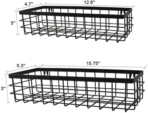 Baskets for Organizing Storage, Black Kitchen Wall Shelves, Bathroom Shelf, 2 Pack