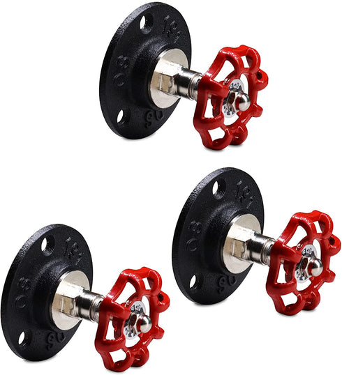 DSDST 3 Pcs Industrial Pipe Red Handwheel Coat Hook Racks Clothing Rack Hanger Coat Rack Wall Hooks Garment Rack for Hanging