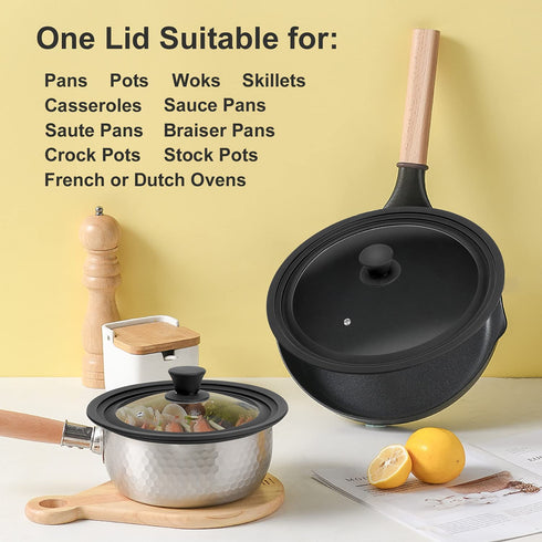 Universal Lid for Pots, Pans and Skillets - Tempered Glass Lid with Heat Resistant Silicone Rim Fits 11" - 12.5" Diameter Cookware, Replacement Lid for Frying Pan and Cast Iron Skillet (11"12"12.5")