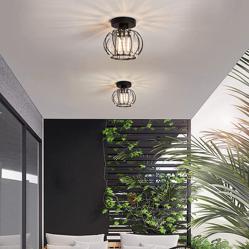 MHUYEIN Semi Flush Mount Ceiling Light Fixture, Crystal Chandelier, Retro Industrial Light for Kitchen Cafe Bar Bedroom Living Room Passway Hallway (Black)