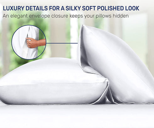 CALIFORNIA DESIGN DEN Silky Smooth and Soft Cases for Hair & Skin, Fabric from 100% Bamboo, Set of 2 Cooling Bamboo Pillow Cases Standard Size, Fits Standard & Queen Pillows, Rayon (Bright White)