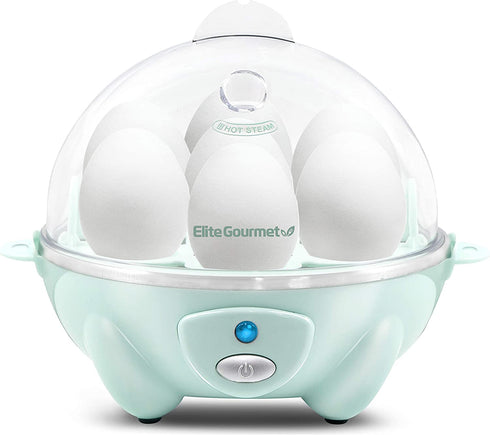 Elite Gourmet EGC007M Rapid Egg Cooker, 7 Easy-To-Peel, Hard, Medium, Soft Boiled Eggs, Poacher, Omelet Maker, Auto Shut-Off, Alarm, 16-Recipe Booklet, BPA-Free, Mint
