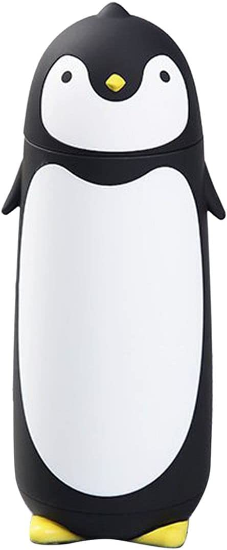 ChezMax Penguin Vacuum Thermos Stainless Steel Water Bottle Travel Mug Flask for Kids Children Student 9.5oz Black