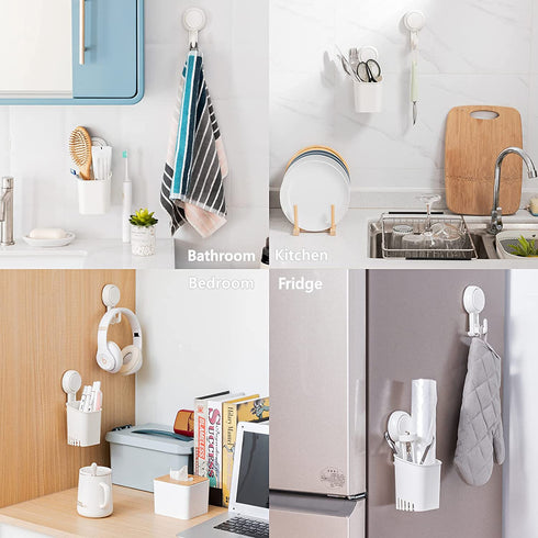LEVERLOC Toothbrush Holder Suction Cup Wall Mounted Drill-Free for Bathroom Shower Electric Toothbrush Toothpaste Razor Holder Removable Waterproof Sturdy Self Draining, Tableware Holder for Kitchen