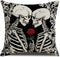 QIQIANY Skull Couple Decorative Throw Pillow Cover 18x18 Inch Square Linen Fabric Black Goth Skull Lovers Skeletons Pillow Case Home Decor Art Skull Pillow Cushion Cover for Sofa Kitchen Bedroom