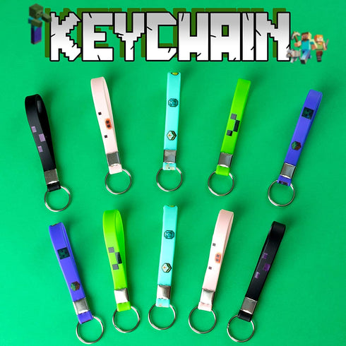 Pixel Style Birthday Party Supplies,40pcs Miner Theme Party Decorations Set,Include 10 Button Pins,10 Key Chains,10 Gift Boxes for Kids,Best for Fill Up the Goodie Bags for Miner Themed Party Favors