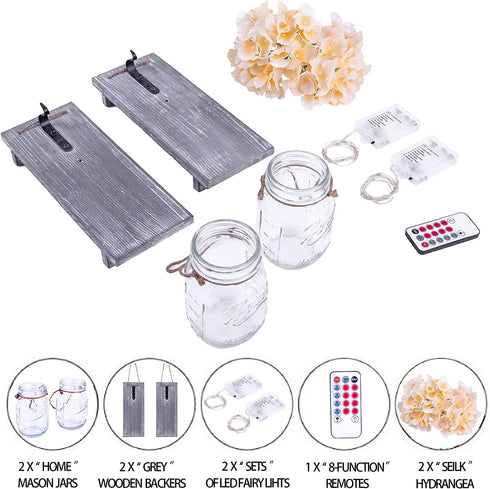 MIGKEE Mason Jar Sconces Night Light with Remote Control and LED-Fairy Lights for Wall Decor Set of 2