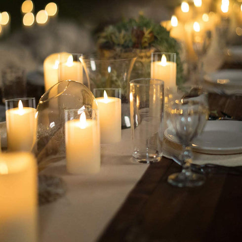 5plots 3? x 6? Ivory Flickering Flameless Candles with Clear Shell, Unbreakable Glass Battery Operated Plexiglass LED Pillar Radiance Candles with Remote Control and Timer