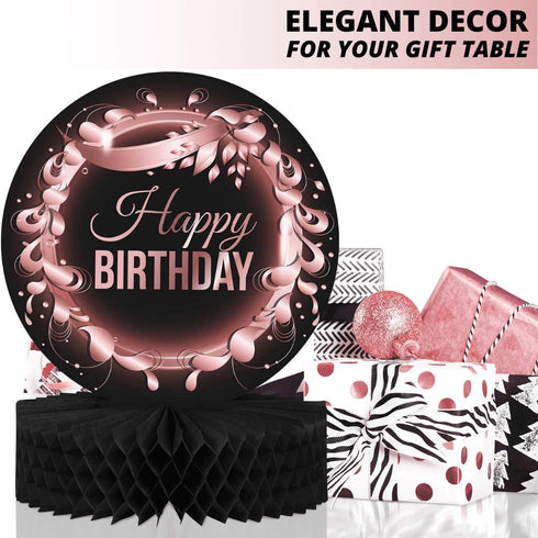 Birthday Table Centerpiece Decorations -5-Pack Double Sided Cardstock & Tissue Paper Honeycomb Happy Birthday Decoration - 12 Rose Gold Birthday Party Decorations Centerpieces for Table Decorations