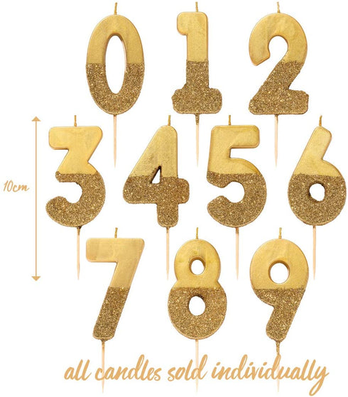 Talking Tables Glitter Number Candle-Premium Quality Cake Topper Decoration Pretty, Sparkly for Kids, Adults, 7th, 70th Birthday Party, Anniversary, Milestone, Height 8cm, 3", Gold 7