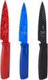 Mercer Culinary Non-Stick Paring Knives with ABS Sheaths, 4 Inch, Red/Blue/Black, 3 Pack