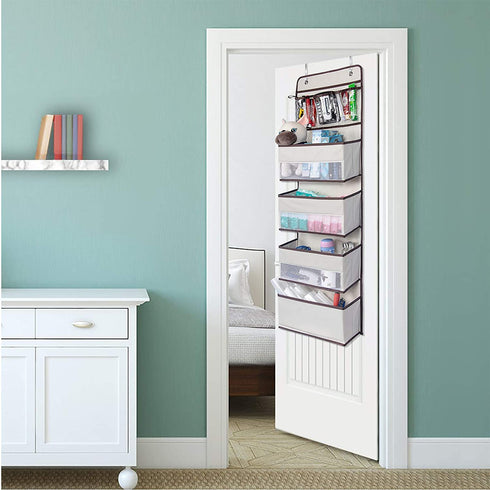 NesTidy Over The Door Organizer Storage, Wall Mount Hanging Organizer with 4 Large Capacity Pocket Organizers and 3 Small Pockets for Baby Essentials, Toys, Cosmetics, and Sundries (Beige, 1 Pack)