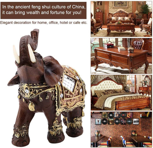 Lucky Wealth Elephant Statue Sculpture Feng Shui Wood Grain Figurine Home Desktop Decoration Gift(S)