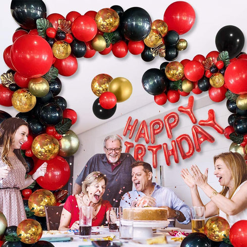 Red and Black Gold Balloons Birthday Valentines Day Party Decorations for Women, Red and Black Gold Balloon Garland Arch Kit, 18th 21st 30th 40th 50th 60th Birthday Party Decorations for Women Her