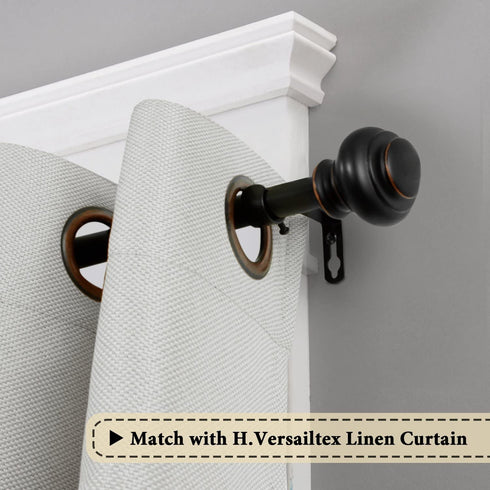 H.VERSAILTEX Window Curtain Rods for Windows 28 to 48 Inches Adjustable Decorative 3/4 Inch Diameter Single Window Curtain Rod Set with Classic Finials, Black with Antique Bronze Finishing
