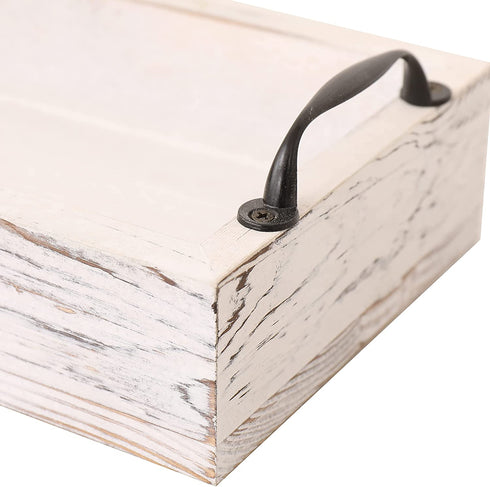 Rustic Wooden Serving Trays Rectangular Wood Serving Tray with Handle,Ottoman Tray for Living Room 16 Inch Long Narrow Tray for Serving Wine(whitewashed)