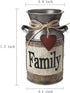 HIDERLYS 7.5" High Rustic Decorative Vase with Greetings and Rope Design, Metal Milk Can Country Jug for Living Room, Bedroom, Kitchen(Family)
