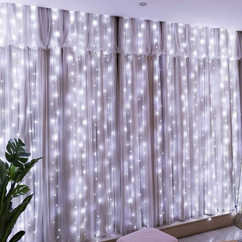 HXWEIYE 300LED Fairy Curtain Light (Upgrade Two Kinds of Light Clips) with Remote 8 Modes Times?USB Plug-in Christmas Fairy Hanging String Light for Bedroom, Parties, Walls, Windows ?9.8x9.8Ft, White?