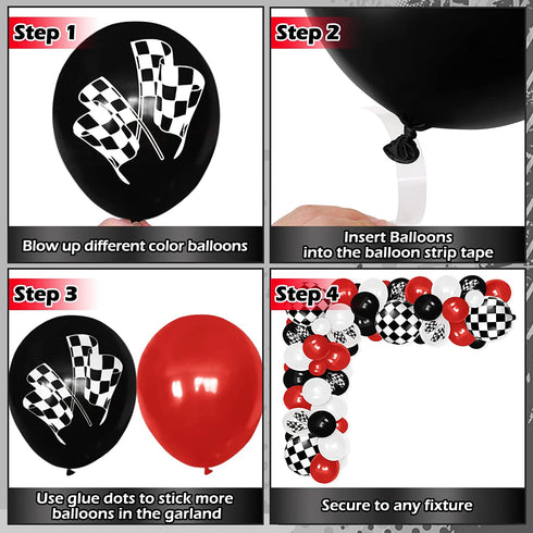 Race Car Birthday Party Decoration Supplies 83PCS Race Car Backdrop Banner and Balloon Garland Kit Happy Birthday Checkered Flags Photo Backdrop for Sports Theme Party Two Fast Birthday Decorations