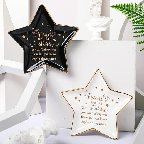 2 Pieces Friend Are Like Stars Tray Long Distance Gift Graduation Trinket Dish Star Shaped Ceramic Ring Jewelry Dish Friendship Inspirational Holder Tray Decorative Jewelry Trinket Trays for Friend