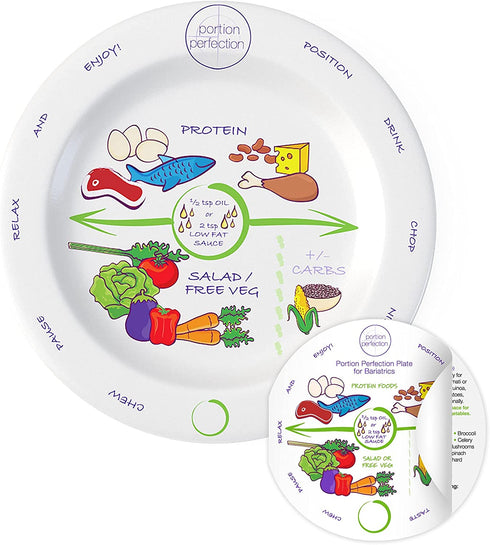 Bariatric Melamine Portion Control Plate 8” For Weight Loss After Surgery. Bariatric Surgery Must Haves For Gastric Sleeve, Bypass Or Band With Protein, Carbs And Vegetables