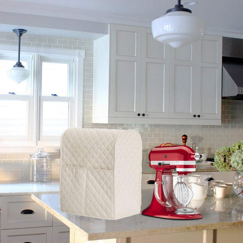 Giveme5 Kitchen Aid Mixer Cover, Leather Stand Mixer Cover Dust-Proof Cover Lattice Pattern Thicken Protector Cover Organizer Bag for Kitchen Mixer QT4.5 QT5 QT6 (Beige)