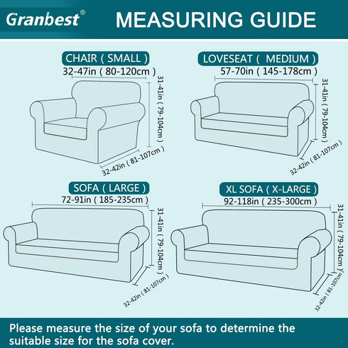 Granbest Premium Water Repellent Sofa Cover 2-Piece High Stretch Couch Slipcover Super Soft Fabric Couch Cover (Gray, Large-2 Pieces)