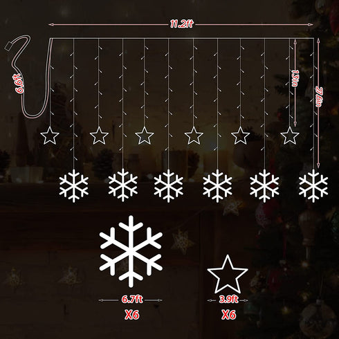 126 LED Window Curtain String Lights Fairy Hanging Lights USB Plug in Curtain Theme Light 8 Modes Control Decoration Window Light for Indoor Outdoor for Party (Warm White,Snowflake)