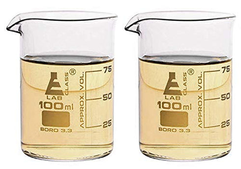 2PK Griffin Beaker Shot Glasses, 3.3oz (100ml) - Scientific Laboratory Quality Borosilicate 3.3 Glass - Double Shot - Eisco Labs