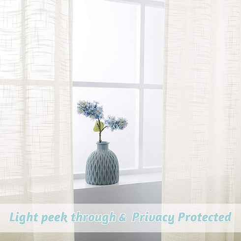 RYB HOME Curtains for Living Room - Linen Texture Sheer Curtains Half Translucent Privacy Curtains for Patio Sliding Glass Door Bedroom Dining, Natural, 52 x 95 inches, 2 Panels