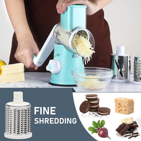 KEOUKE Rotary Cheese Grater Slicer - Round Mandoline Drum Slicer Manual Vegetable Slicer with a Stainless Steel peeler (Blue)