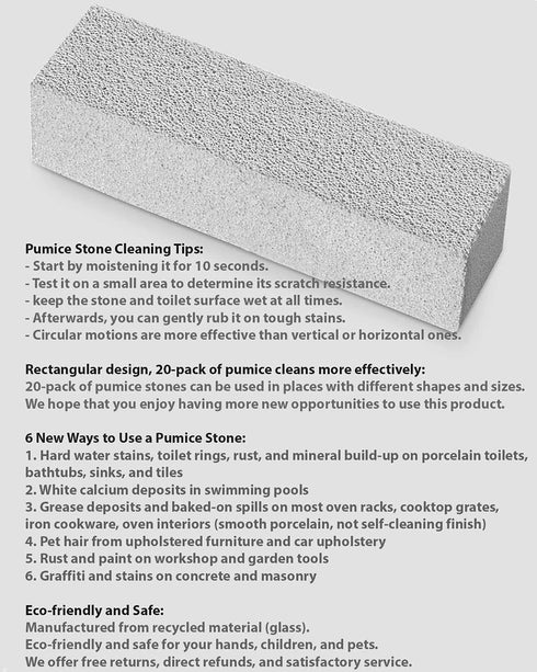 Pumice Stone for Toilet Cleaning Bowl Stick, Refresh Toilet Within 1 Minute, 6 New Ways to Use a Pumice Stone, Remove Water Rings Stains on Toilets Bowls, Bathtubs, Pool Shower Tiles, 20 Count