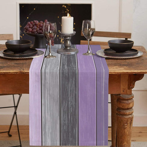 Molyhome Polyester Table Runner, Farmhouse Retro Wood Texture Purple Grey Non-Slip Rectangle Settings Decoration for Dining Room, Kitchen, Living Room, Holiday and Party 16x72inches