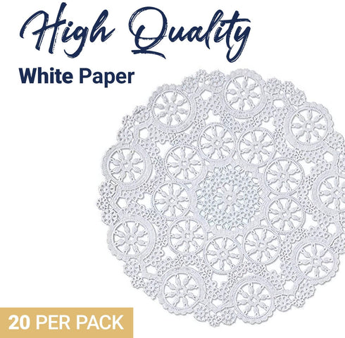 Royal Consumer Medallion Lace Round Paper Doilies, 8-Inch, Pack of 20 (B23004), White