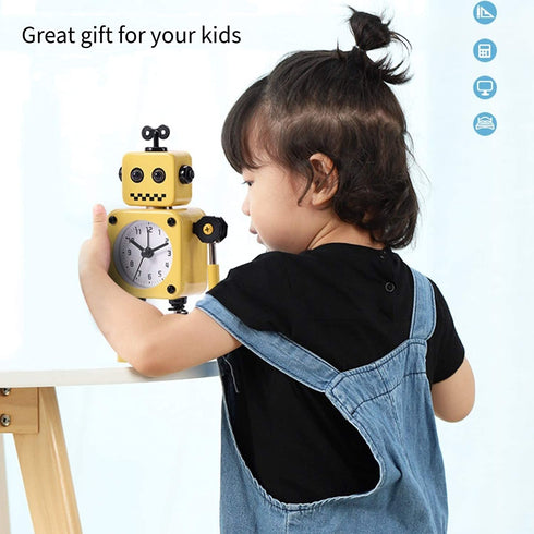 Diskary Robot Wake-up Alarm Clock Without Ticking Sound (White)