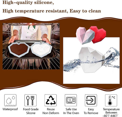 Big and Mini Breakable Heart Molds Chocolate Molds Silicone, Diamond Heart Cake Molds for Baking with Hammers, Popsicle Ice Cream Mold, Letter Number Spoon, Lip Fondant Molds (Red, 62pcs)