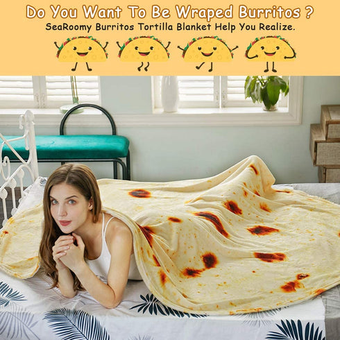 SeaRoomy Burritos Tortilla Throw Blanket, Tortilla Wrap Blanket, Novelty Tortilla Round Blanket Giant Tortilla Round Soft Blanket for Adults and Kids (Yellow Brown, 47 inches)