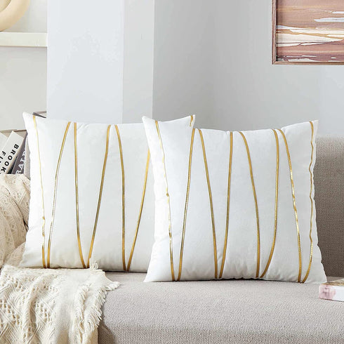 WACOMECO Soft Throw Pillow Covers - Velvet Decorative Cushion Covers Cases for Sofa Bedroom Livingroom Car, 18 x 18 in, White and Gold