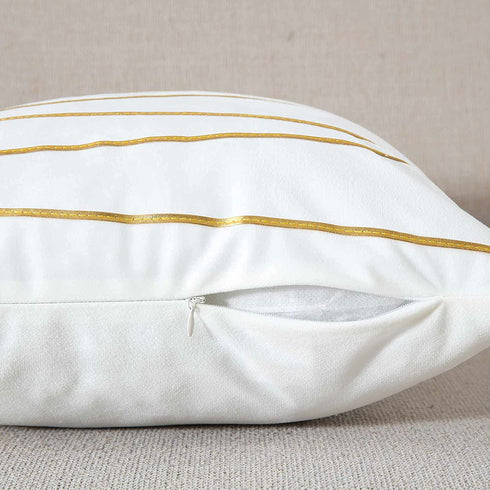 WACOMECO Soft Throw Pillow Covers - Velvet Decorative Cushion Covers Cases for Sofa Bedroom Livingroom Car, 18 x 18 in, White and Gold