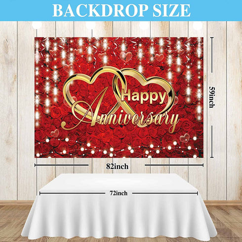 Funnytree 82" X 59" Happy Wedding Anniversary Party Backdrop Banner Red Gold Flowers Roses Photo Booth Banner Supplies Photography Background Indoor Outdoor Decorations