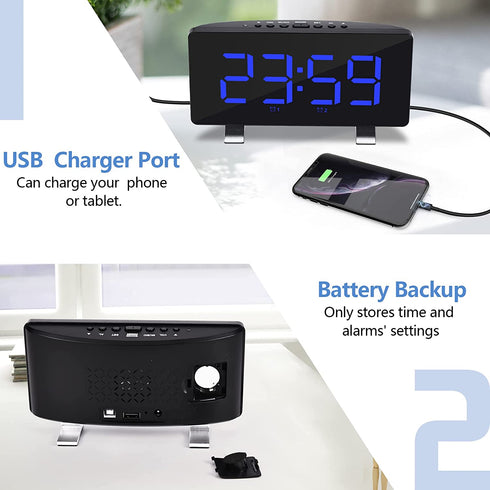 Extra Loud Alarm Clock with Bed Shaker,7.4 Inch Digital Clocks Large Display,with Night Light,USB Charger Port,Adjustable Volume/Dimmer,for Heavy Sleepers Hearing Impaired Deaf Teens Bedroom