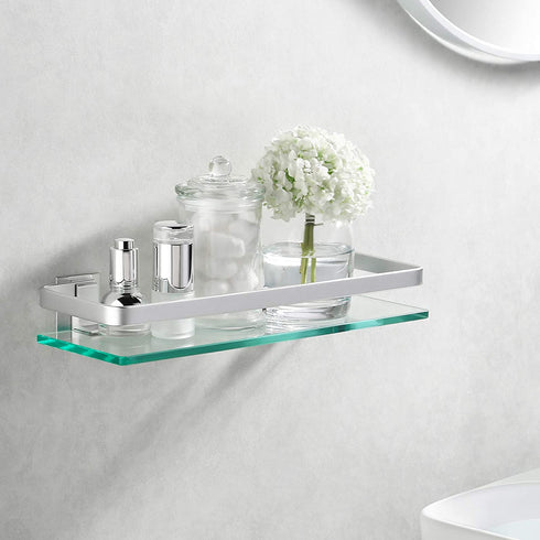 KES Aluminum Bathroom Glass Shelf Tempered Glass Rectangular 1 Tier Extra Thick Silver Wall Mounted, A4126A