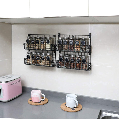 Spice Racks for Cabinet,Wall Mounted 4-Tier Stackable Black Iron Wire Hanging Spice Rack Organizer Storage,Great for Kitchen Cabinet, Cupboard,Pantry Door and More(Patent No.:D909138S)
