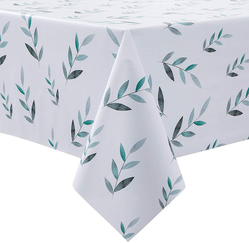 JADD Rectangle Vinyl Tablecloth 100% Waterproof Oil Proof Stainproof Wipeable PVC Table Cloth for Outdoor,Camping,Banquet Dining Vinyl Tablecloths - White Leaves, 54 x 78 Inch