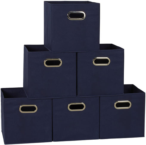 Household Essentials 81-1 Foldable Fabric Storage Bins | Set of 6 Cubby Cubes with Handles | Navy Blue, 6 lbs