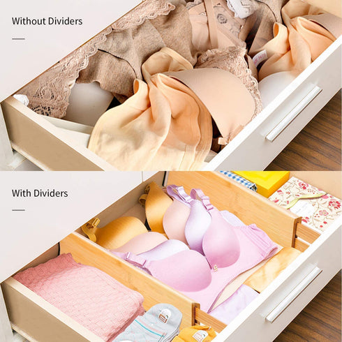 Utoplike 4 Pack Bamboo Kitchen Drawer Dividers,Adjustable Drawer Organizers,Spring Loaded,Works in Kitchen,Dresser,Bathroom,Bedroom,Drawer,Desk (Natural)