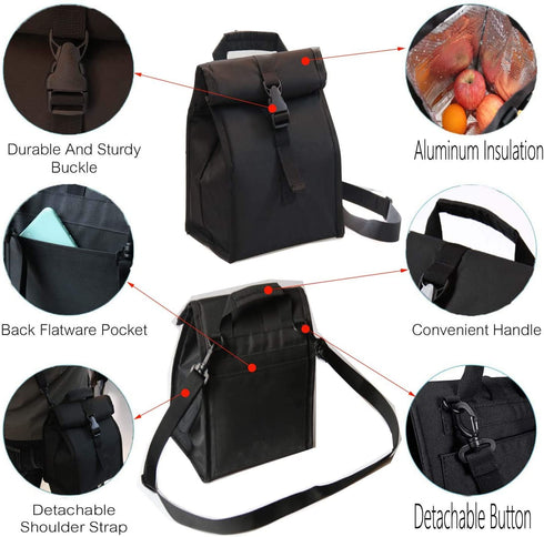 Insulated Lunch Bag Thermal Foldable Lunch Box with Adjustable Shoulder Strap for Men, Adults, Women Office, Work, Picnic Hiking Beach